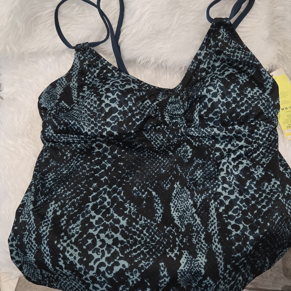 Chic Python Print Swimsuit -‎ Black and Teal